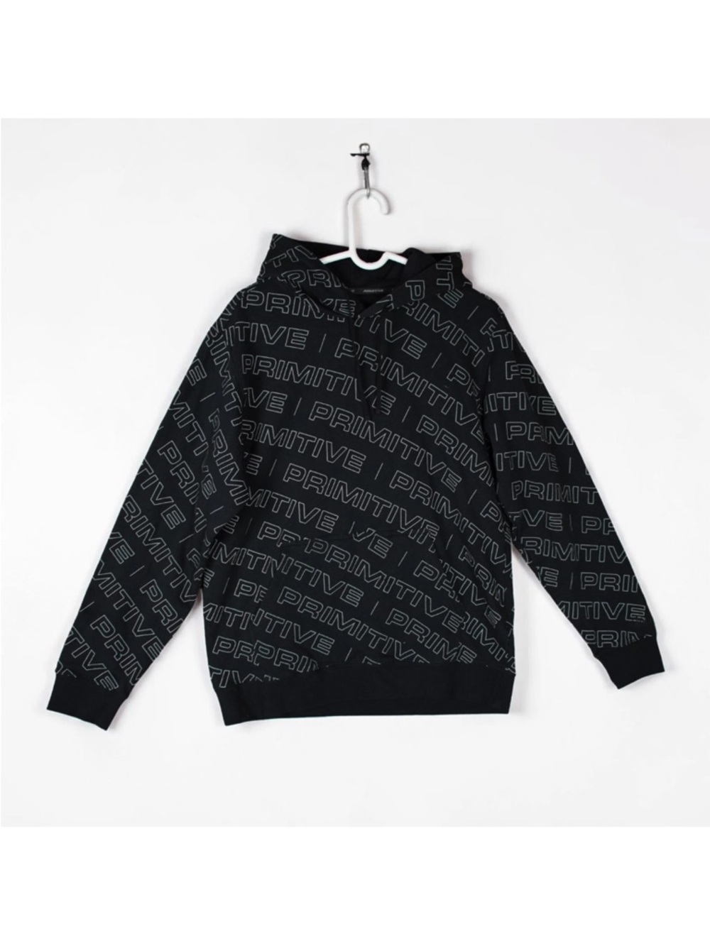 Primitive Pullover Hoodie Mens Sz Medium Black All Over Print Logo Skater Street